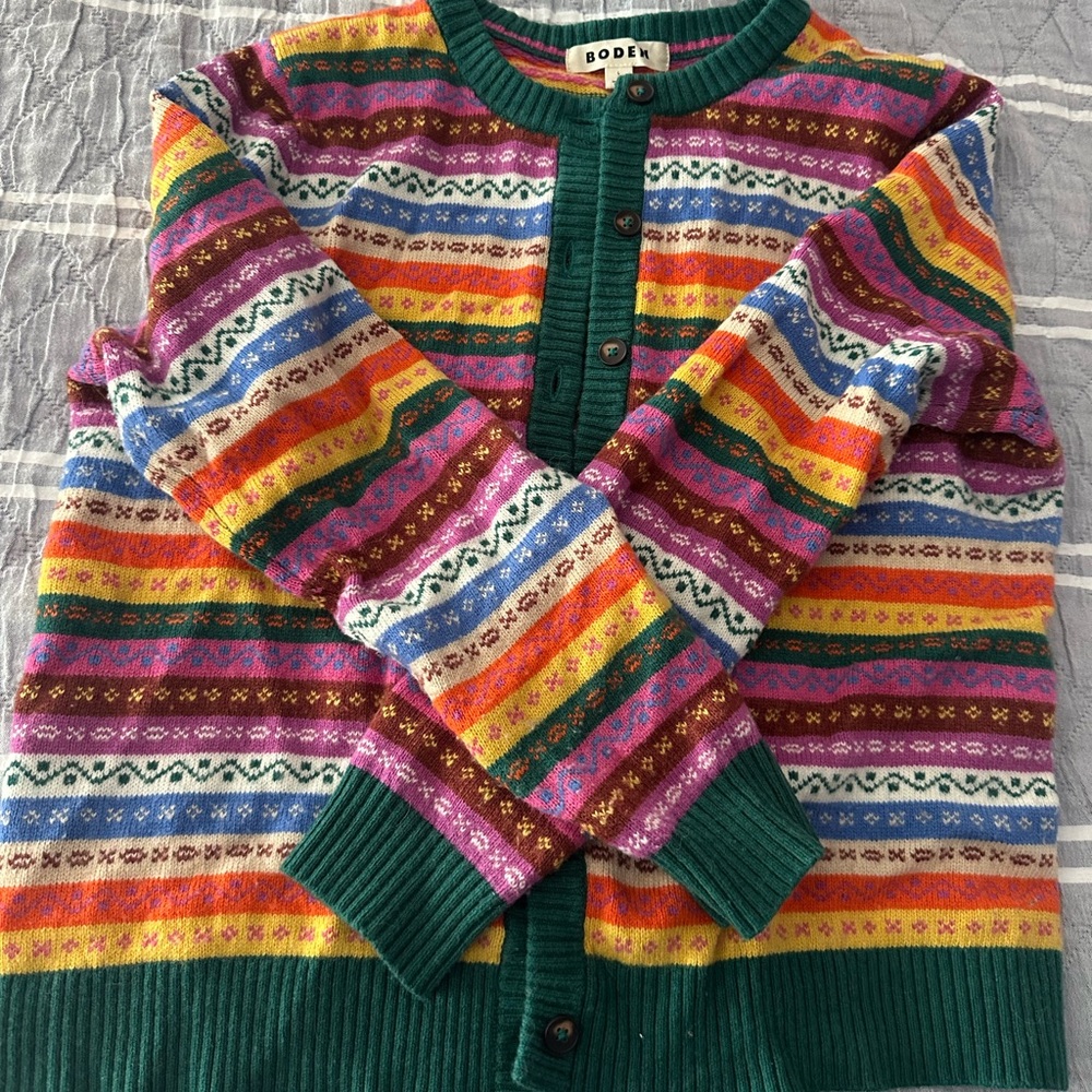 Boden Women’s Multicolored Wool-blend Fair Isle Cardigan EUC